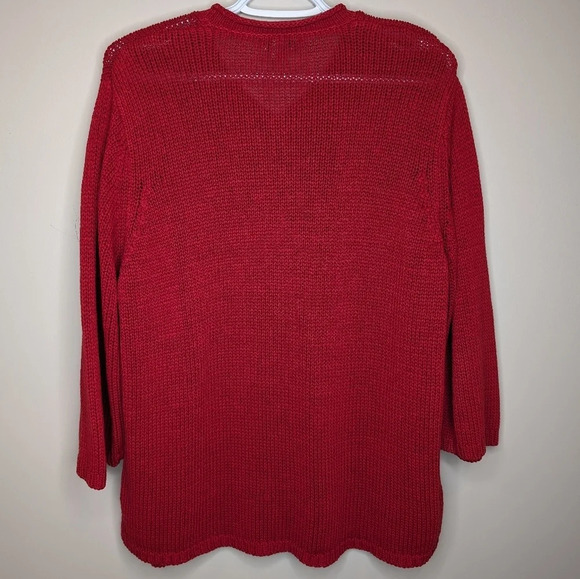 Vintage Northern Reflections Red Knit 3/4 Sleeve V Neck Sweater Top Women Large - Picture 5 of 8